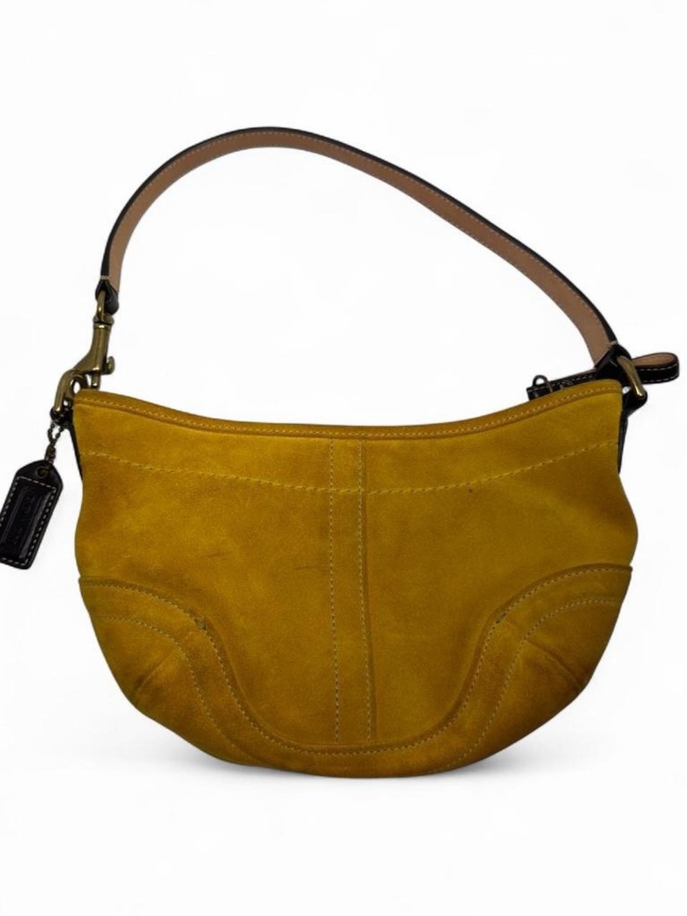 Vtg Y2K Coach Mustard Suede Hobo Bag